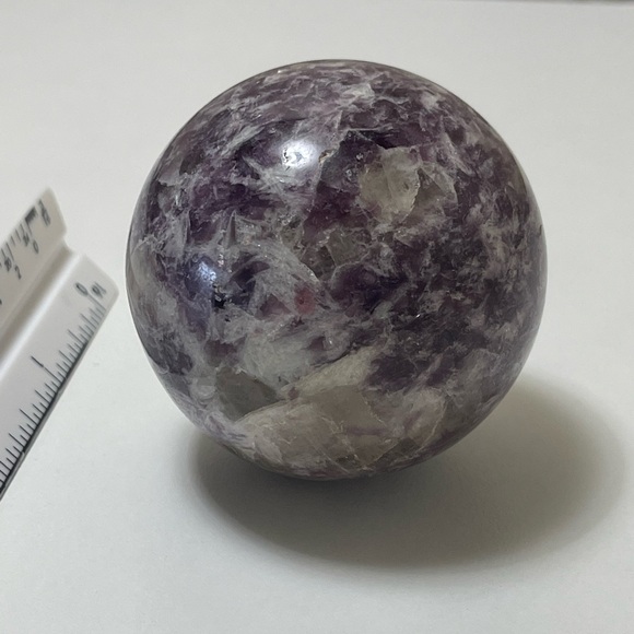 Lepidolite Sphere with Smoky Quartz and Tourmaline inclusions - Picture 3 of 10